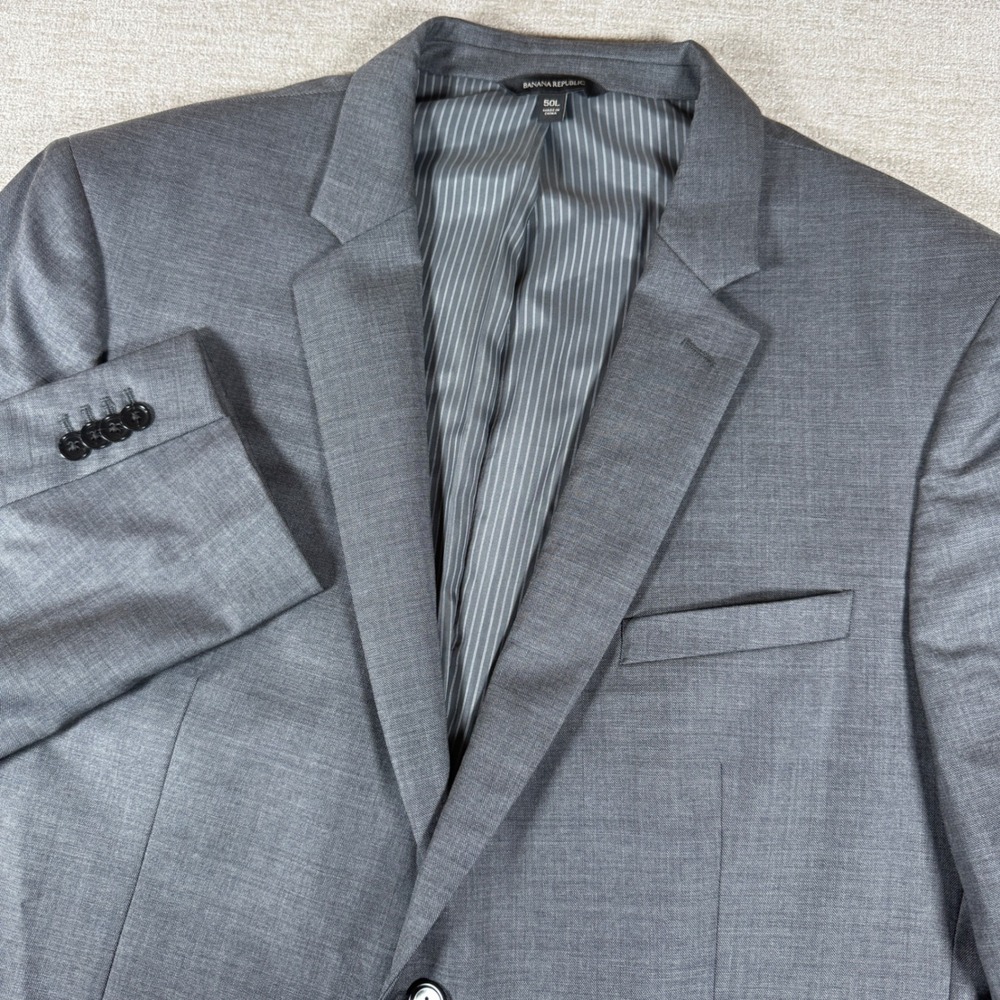 Banana Republic Suit Jacket Mens 50L Grey Stretch Sharkskin Slim Fit Wool Blend
